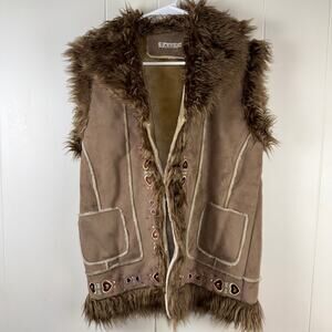 Bacci tan faux fur/suede embroidered vest‎ Vintage